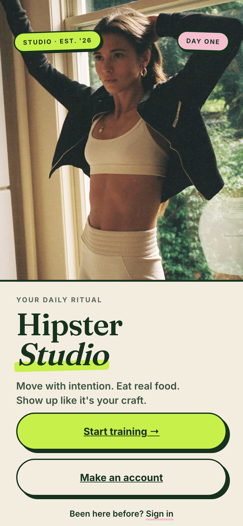 A white-label client app themed as Hipster Studio